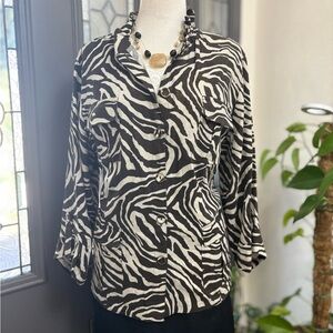 Chico’s Zebra Animal Print Linen Blend Jacket Size 3 (16/18 XL)
